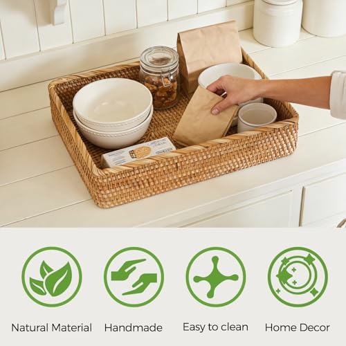 Large Rattan Serving Tray, Rectangle Wicker Storage Basket - Image 5