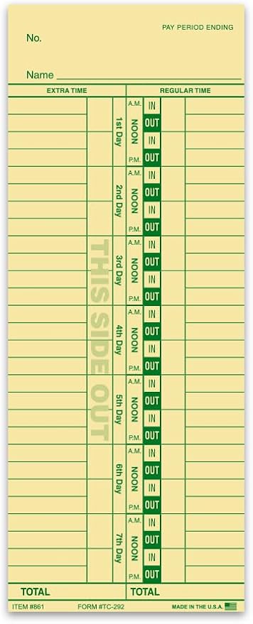 Generic Time Clock Cards for Tracking Regular and Extra Time by Unknown