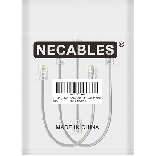 NECABLES 3Pack Short Telephone Cord Kit 3, 8 Inch Phone Cable Wall Phone Cord - Image 5