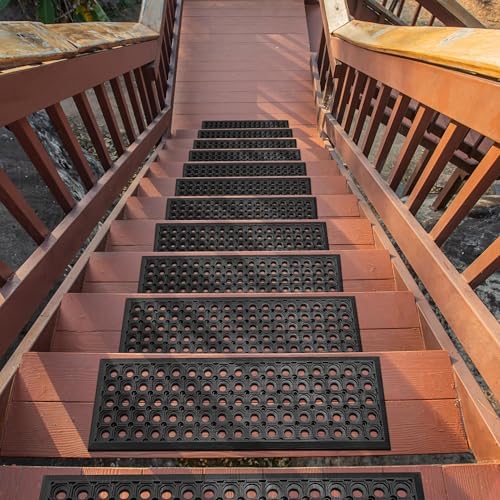Ottomanson Outdoor Rubber Stair Treads – Circles Heavy-Duty Non Slip Stair Mats by Ottomanson