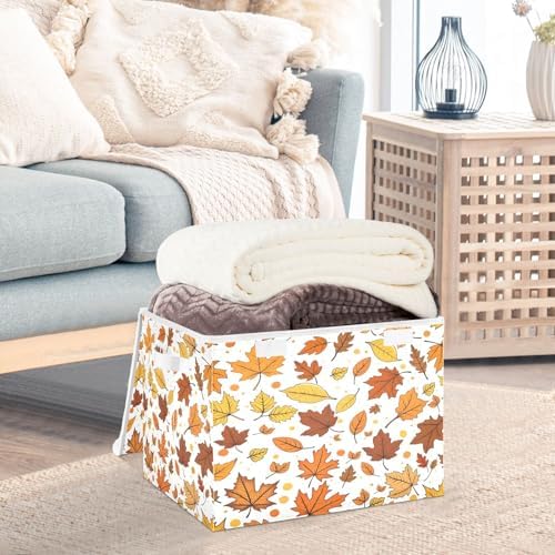 Bolaz Storage Bins with Lids and Handles, Maple Leaf Pattern Storage Box Basket - Image 5