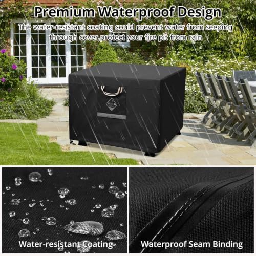 QH.HOME Fire Pit Cover Square 28", 600D Heavy Duty Fabric 100% Waterproof - Image 5