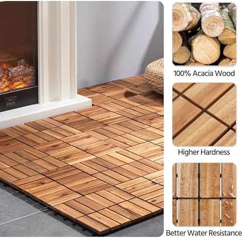 Yaheetech 27PCS Acacia Interlocking Deck Tiles Outdoor Patio Flooring - Image 4