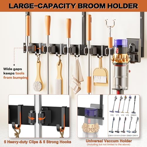 Broom Holder Wall Mount with Cleaning Supplies Organizer, Laundry Room - Image 2
