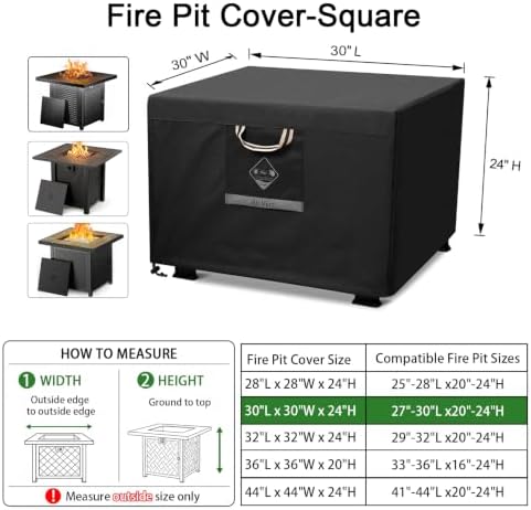 QH.HOME Fire Pit Cover Square 30", 600D Heavy Duty Fabric 100% Waterproof - Image 2