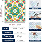 IVN Teal Yellow Floral Peel and Stick Floor Tiles 12x12 Inch 10PCS - Image 3