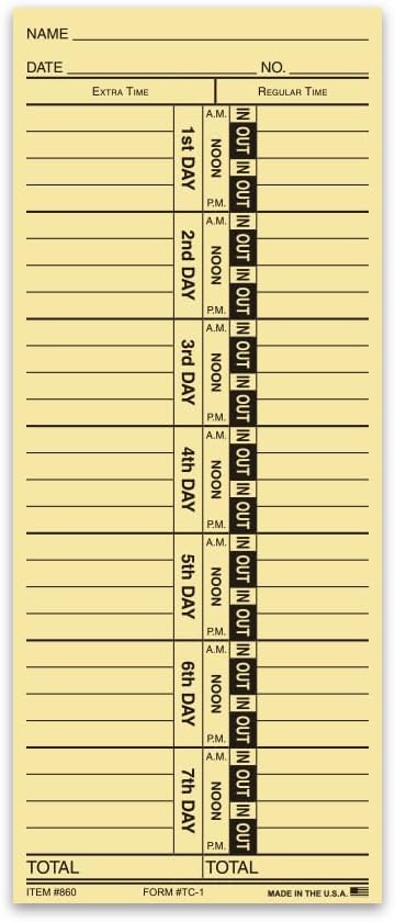 Generic Time Clock Cards for Tracking Regular and Extra Time by Unknown