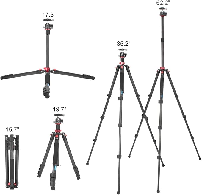 CAVIX 62" Professional Carbon Fiber Camera Tripod, Tripod & Monopod 2 in 1 - Image 6