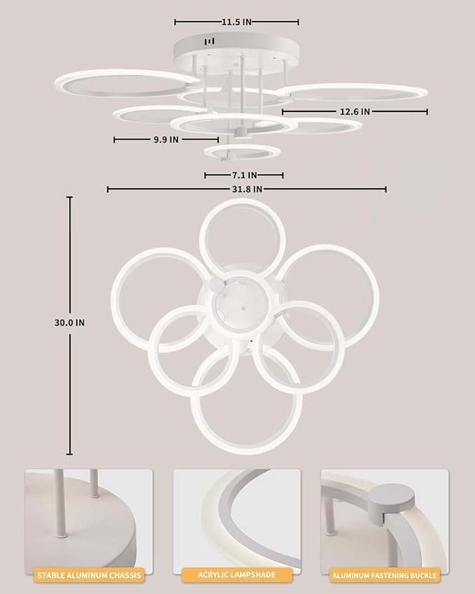 Smart LED Ceiling Light, 7-Ring Modern Flush Mount Fixture, 130W Dimmable - Image 5