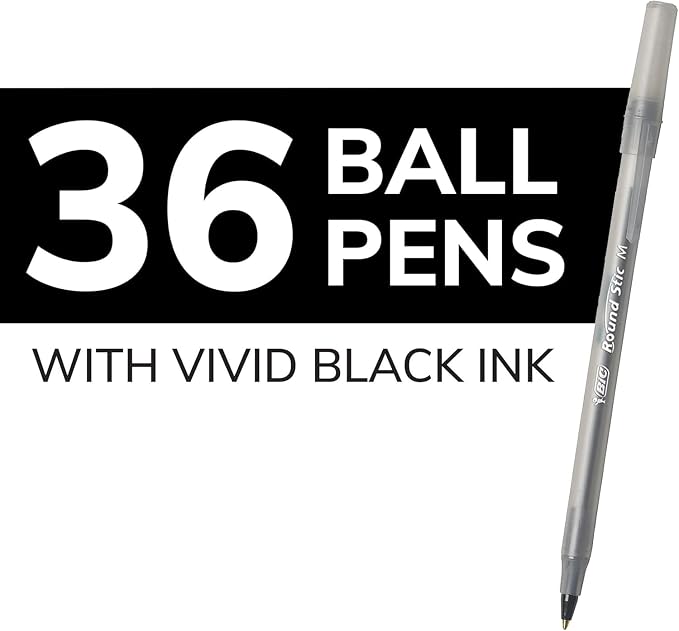 BIC Round Stic Xtra Life Black Ballpoint Pens, Medium Point, 36-Count Pack of - Image 8