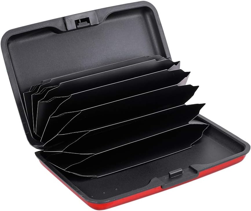 ELFISH Mini RFID Aluminum Wallet Credit Cards Holder Business Card Case Metal ID Case for Men Women (Red)