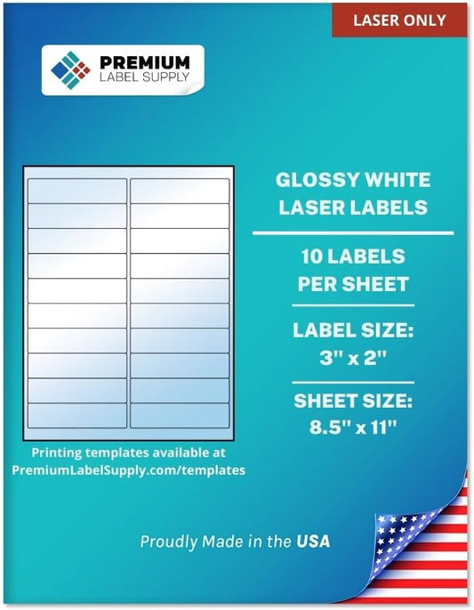 Premium Label Supply Glossy White Address Sticker Labels – 4" x 1" – (20 per Sheet) (Glossy White for Laser Only, 2,000 Labels)