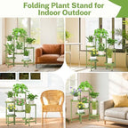 iDavosic.ly 6 Tier Folding Plant Stand Indoor Outdoor, Plastic Tray - Image 6