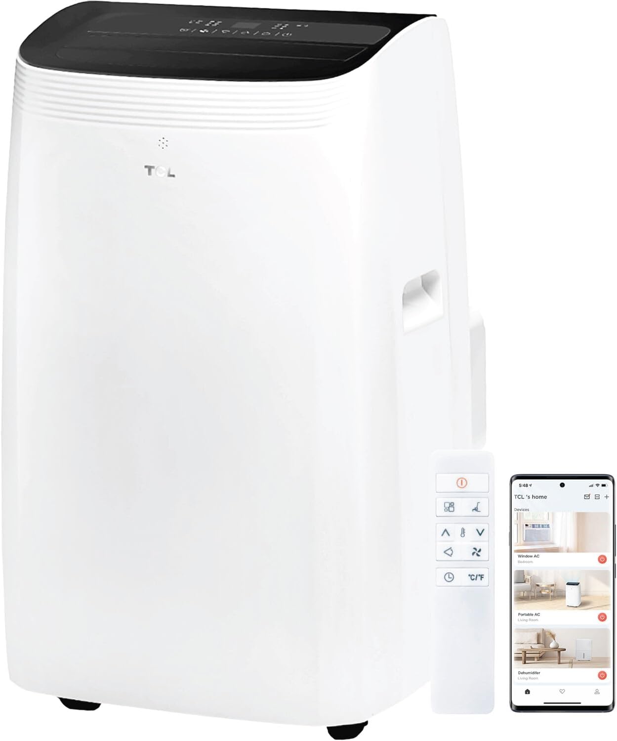 TCL H10PDH56W, 450 Sq. Ft, 10,000 BTU Q-Series Dual Hose Portable Inverter Air Conditioner & Heater, AC Unit with Heat, 47% Energy Savings, Compact Design, Works with Smart Home Devices, White