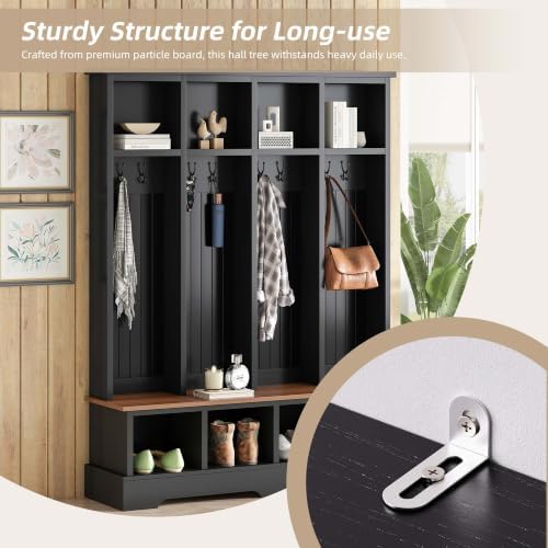 4-in-1 Hall Tree with Storage Bench Shoe Organizer/ Shelves - Image 5