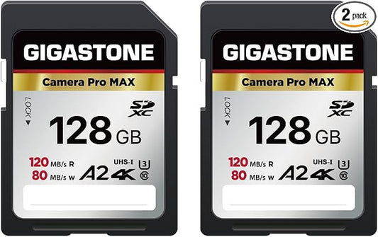 【5-Years Data Recovery】 GIGASTONE 128GB SD Card 2-Pack, 4K Camera Pro MAX by Gigastone