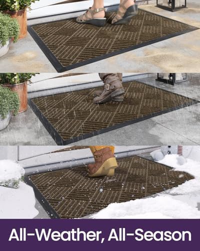 DEXI Front Door Mat Outside Entrance 48x72 Rubber Entry Doormat Brown - Image 5