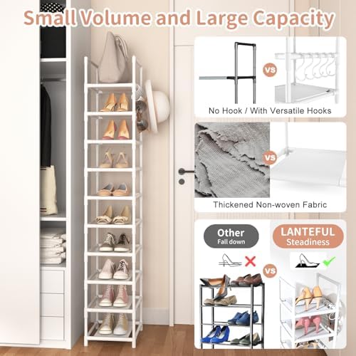 LANTEFUL Tall Narrow Shoe Rack 10-Tier Skinny Shoe Shelf Storage - Image 6