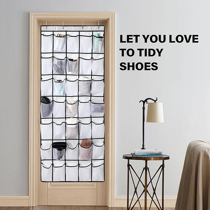 28 Mesh Pockets Hanging Over the Door Shoe Organizer （Black） - Image 6