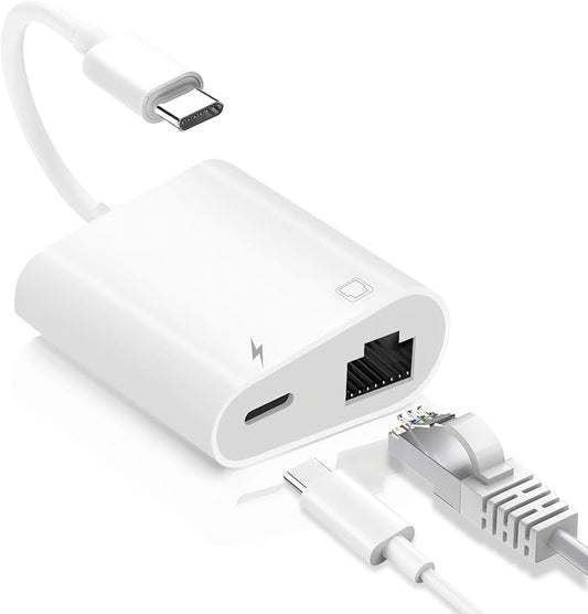 USB C to Ethernet Adapter, 2-in-1 USB C to RJ45 Ethernet Adapter by MTIQHS