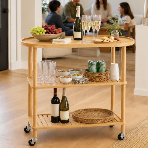 3-Tier Rolling Entryway Table, 30.6'' Narrow Bamboo Console Table - Image 7