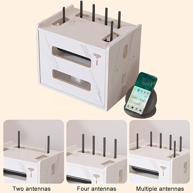 Wooden Router Shelf, Desktop WiFi Router Storage Box Modem Rack Cover Power - Image 6