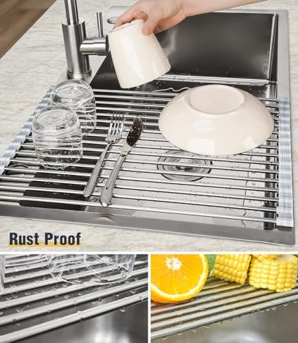 Tomorotec Roll Up Dish Drying Rack Over Sink, 304 Steel - Image 2