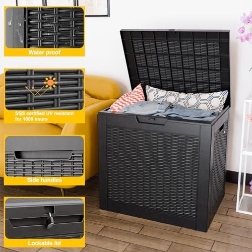 PatioZen 31 Gallon Wicker Pattern Resin Deck Box, Lockable Patio Outdoor - Image 2