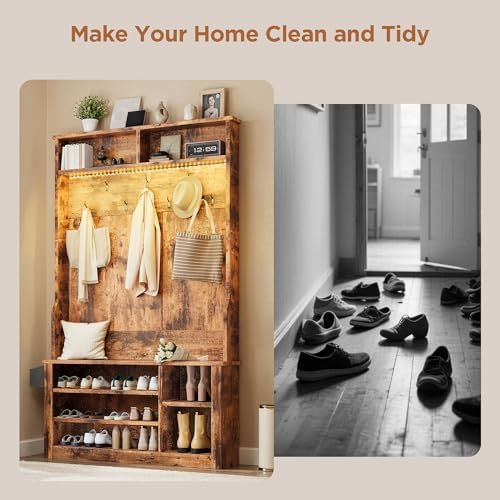 Aiho Hall Tree with Bench and Shoe Storage, 5-in-1 Entryway Bench with Coat Rack - Image 7