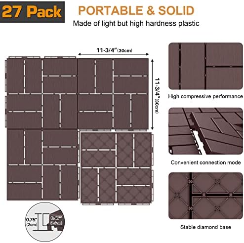 Goovilla Plastic Interlocking Deck Tiles, 27 Pack 12"x12", Dark Brown - Image 3