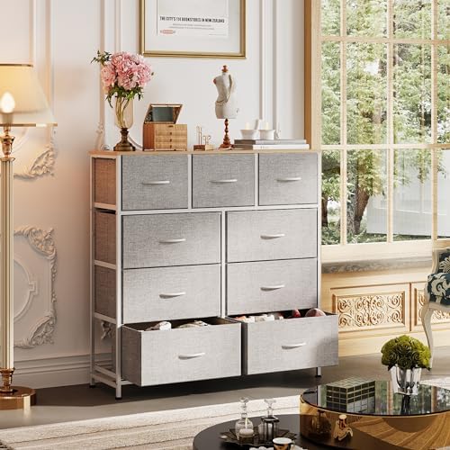 WLIVE Tall Dresser for Bedroom, 9 Drawer Chest of Drawers, Light Grey - Image 4