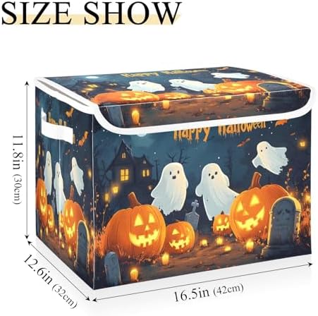 Bolaz Storage Bins with Lids and Handles, Halloween Background with Pumpkins - Image 3