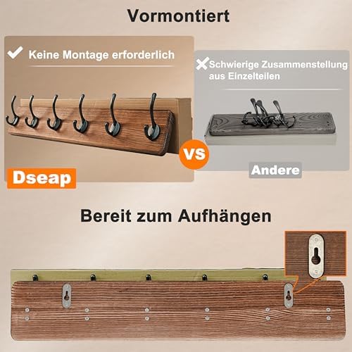 Dseap Wall Mounted Coat Rack: 24" Long, Heavy-Duty, 6-Double-Hooks Wooden - Image 3