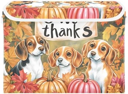Bolaz Storage Bins with Lids and Handles, Dog Autumn Leaves Storage Box Basket - Image 2