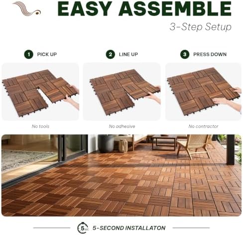 Acacia Interlocking Deck Tiles, 12 Slats - Image 3