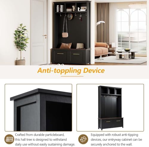 4-in-1 Hall Tree with Storage Bench Shoe Organizer/ Shelves - Image 5