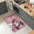 Pink Winter Snowman Welcome Front Door Mat, Let It Snow Cardinal - Image 2