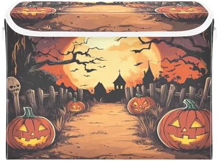 Bolaz Storage Bins with Lids and Handles, Halloween Night Pumpkin Skull Storage - Image 2