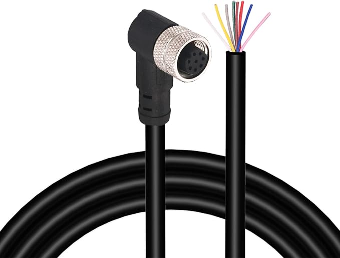 M12 Female 8 Pin Right Angle 6.5Ft/2M Connector Aviation Link Cable by Lonlonty