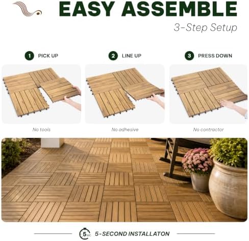 Acacia Interlocking Deck Tiles, 6 Slats - Image 4