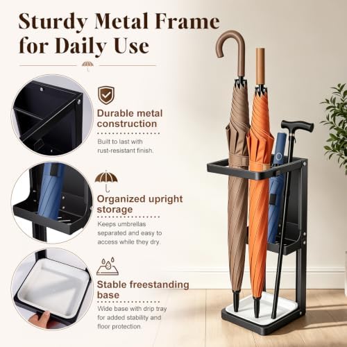 Umbrella Stand for Entryway, Sturdy Metal Umbrella Holder Indoor - Image 3