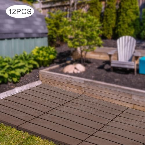 12"x12" Interlocking Deck Tiles, Modern Plastic Wood Outdoor Flooring Tiles - Image 4