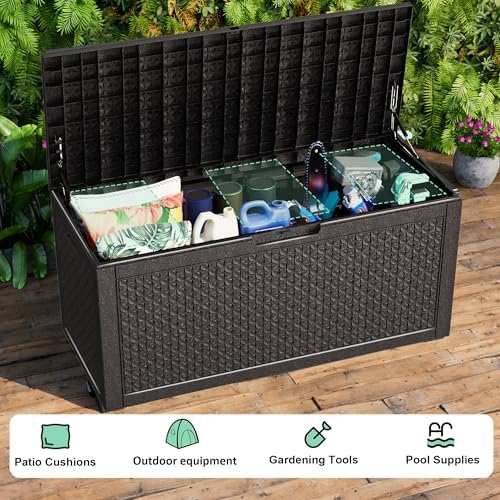 PatioZen 121 Gallon Resin Deck Box, Lockable Outdoor Storage Box - Image 7