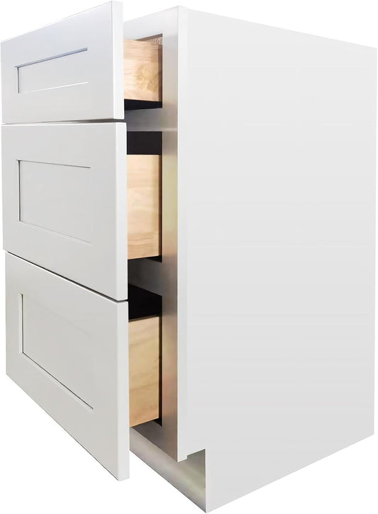 Shaker Style White RTA Base Drawer Cabinet by Solid Wood for Kitchen, Bathroom, Bedroom or Office with 3 Drawers and Soft Close(30" W x 24" Depth x 34-1/2" H)