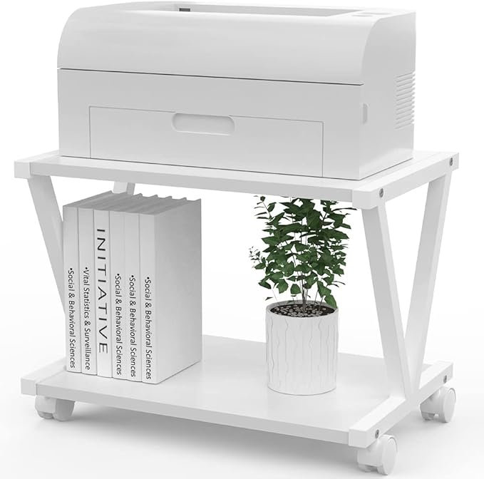 VEDECASA Retro Desktop Printer Stand 2 Double Tiers Wood Printer Shelf Rustic by VEDECASA