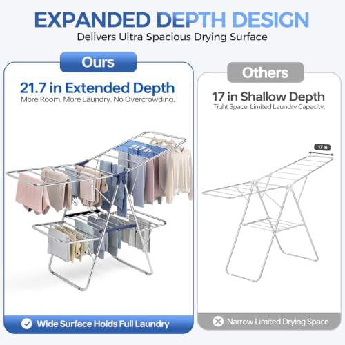 APEXCHASER Clothes Drying Rack, Foldable 2-Level Drying Rack Clothing, - Image 3