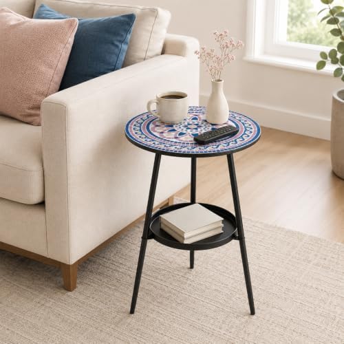 2-Tier Metal Outdoor Side Tables Set of Two 13.5" Round End Tables - Image 2