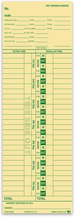 Generic Time Clock Cards for Tracking Regular and Extra Time by Unknown