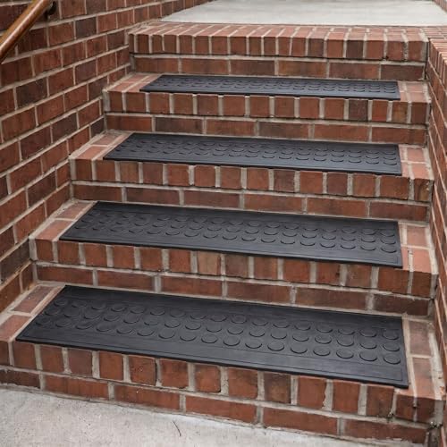 Ottomanson Outdoor Rubber Stair Treads – Coin Heavy-Duty Non-Slip Stair Mats – by Ottomanson