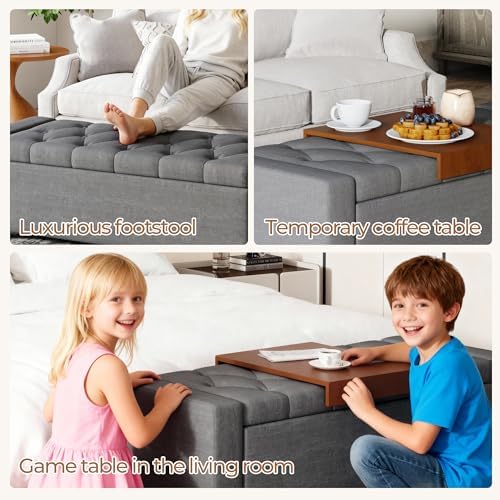 Storage Ottoman Bench with Tray, Large Entryway Ottoman with Storage, - Image 5